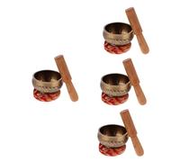ifundom 4sets Tibetan Singing Bowl Yoga Gong Ringing Bowl Decorative Buddha Musical Wooden Mallet