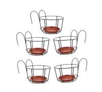 ifundom 5 Sets Balcony Hanging Flowerpot Racks with Iron Frame and Red Trays, Small Size Hanging Succulent Pot Holders for Balcony Railing, Decorative Iron Flowerpot Storage Stands
