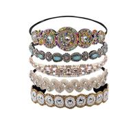 ifundom 5Pcs Handmade Beaded Rhinestone Headbands Set for Women - White Circle, Light Pink Gem, Green Club Style, Circles, White Crystal - Decorative Hair Accessories for Parties and Daily