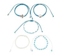 ifundom 5pcs Woven Turtle Bead Bracelets for Women, Handmade Braided Rope with Alloy and Rice Beads, Can be Worn as Bracelet or Anklet, Minimalist Fashion Jewelry for Mother's Day