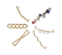 ifundom 6 Pairs Metal Shoelace Buckles with Rhinestones, Adjustable Shoe Strap Clips for Sneakers, Anti-Loose Decorative Locks with Wave, V-Shape, Bow, Chain, Pearl Colored Gem Styles -