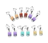 ifundom 6 Pairs Milk Tea Pendant Clip Earrings Non-pierced Pearl Drink Charm Jewelry Mixed Colors Comfortable Fashion Accessories for Women Daily Party Wear