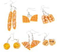 ifundom 6 Pairs Simulation Bread Dangle Pendant Earrings Lightweight Resin Baking Food Jewelry for Women Daily Wear Wedding Prom Accessories