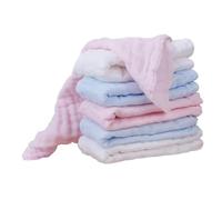 ifundom 6 Pcs Pure Cotton Gauze Towels for Face Cleaning Soft Absorbent Muslin Washcloths in White and Blue Breathable Nursing Towels for Newborns and Boy Girl