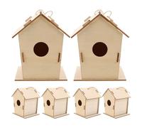 ifundom 6pcs DIY Wooden Bird House: Graffiti Painting Craft Outdoor Hanging Birdhouse - Unpainted Wood Bird Houses To Paint Crafts For Children