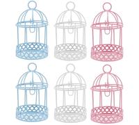 ifundom 6Pcs Mini Birdcage Decor Ornament Mini Candle Lantern Bird Cage Decorative Miniature Bird Cage Metal Hanging Birdcage Case Desktop Wrought Iron Jewelry Candy Case for Wedding Home Table Decor