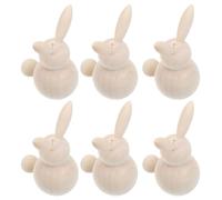ifundom 6pcs Wooden Rabbit Peg Dolls Bunny Figurines DIY Painting Smooth Natural Wood Unfinished Blank Easter Art Craft Decorations