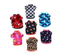 ifundom 7pcs Winter Pet Dog Clothes Set XS Polar Fleece Warm Hoodie for Puppies, Leopard Print, Blue Star Pattern, Rose Base Orange Trim, Black White Plaid, Christmas Hat, Blue Camouflage,