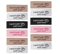 ifundom 80pcs Handmade Double Heart Clothing Collar Labels, Polyester Woven Apparel Tags DIY Sewing Accessories, Multicolor Set (Pink, Black, White, Chocolate) for Garment Decoration