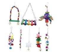 ifundom 8pcs Parrot Chewing Toy Bird Toy Hanging Hammock Swing Mirror Bell for Pet Parrot in Playtime