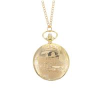 ifundom Antique Pocket Watch Gold with Train Pattern, Vintage Elegant Metal and Plastic Mirror Pocket Watch for Timekeeping and Decoration, Vintage Style Accessory