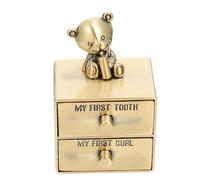 ifundom Baby Teeth Keepsake Box for Infants and Girls, Zinc Alloy Bear-Shaped Tooth Storage Box with 2 Drawers, Easy to Carry and Store, Newborn Gift