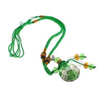 ifundom Baroque Flat Oval Green Glass Perfume Bottle Pendant Necklace Aromatherapy Essential Oil Diffuser Jewelry for Women St Patrick’s Day Lucky Hanging Accessory