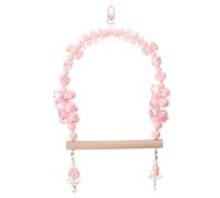ifundom Beaded Pink Bird Swing Perch with Wooden Climbing Stand for Parakeets Cockatiels Budgerigars Chewing for Cage Play and Beak Health Fit Indoor Small Bird Accessory