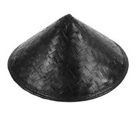 ifundom Black Bamboo Samurai Hat, Japanese Straw Hat with Adjustable Chin Strap, Asian Conical Rice Headdress for Halloween Costume, Cosplay, Stage Performance, Festival Adult