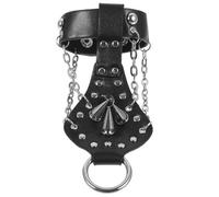 ifundom Black Leather Punk Ring Bracelet with Metal Chain, Comfortable Design, Creative Unisex Wristband for Parties and Performances, Unique Punk Style Accessory