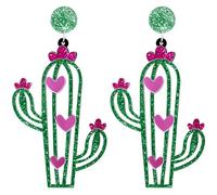 ifundom Bohemian Cactus Earrings for Women, 1 Pair Flower Plant Dangle Drop Earrings, Ethnic Style Pendant Jewelry for
