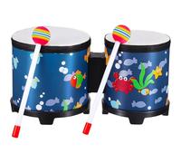 ifundom Bongo Drum with Underwater World Print, Wooden Percussion Hand Drum for Early Education, Rhythm Instrument with Drumsticks, Music for Beginners and Adults