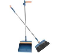 ifundom Broom and Dustpan Set with Long Handle, Soft Bristles Hair-Resistant Broom, Foldable Mocha Blue 2pcs Household Cleaning Supplies for Indoor and Bathroom Use Style