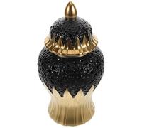 ifundom Ceramic Ginger Jar with Lid Black Vintage Porcelain Vase Multi-purpose Flower Arrangement Holder with Elegant Simplicity and Unique Design for Entryway Decor and Home