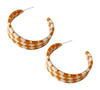 ifundom Checkerboard Colorblock Geometric Hoop Earrings for Women, Acrylic Drop Earrings in Orange, Trendy Fashion Jewelry for Casual and Party Wear