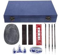 ifundom Chinese Calligraphy Brush Set 10pcs Ink Stick, Ink Stone, and Writing Brush for Students, Portable Blue Silk Case Calligraphy Practice Stationery