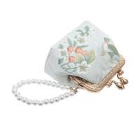 ifundom Chinese Floral Embroidered Fabric Coin Purse with Double Clasp Closure Mini Brocade Organizer Wallet for Elegant Pearl Detail Change Pouch for Casual and Formal Use