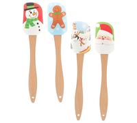 ifundom Christmas Silicone Spatula 4pcs Santa Snowman Gingerbread Man Spatula Mixing Scraper Cream Butter Spatula with Wood Handle for Holiday Baking