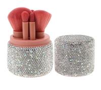 ifundom Compact Travel Makeup Brush Set with Bling Rhinestone Crystals, Portable Plastic Holder for Dust Protection, Mini Cosmetics Beauty Tool Kit for Home and Travel Use