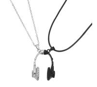 ifundom Couples Necklace Matching Headphone Pendant Necklace Magnetic Closure His and Hers Jewelry Set for Valentine's Day with Matte Silver and Matte Black