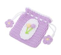 ifundom Crochet Drawstring Coin Purse Small Change Bag Handwoven Mini Wallet for Women Ladies Cute Tulip Design Portable Storage Pouch for Cash and Earphone