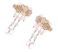 ifundom Crystal Flower Hair Clips for Lightweight Hanfu Hair Accessories with Vintage Tassel Design Elegant Pink Princess Hairpins for Childrens Daily Wear and Party Gifts