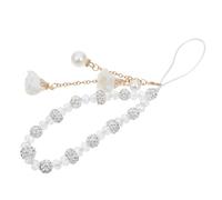 ifundom Crystal Phone Strap with Flower Pendant, Non-slip Short Hand Wrist Lanyard for Flash Lights and U Disk, White Crystal Material, for Daily Accessories and Gift