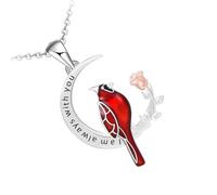 ifundom Delicate Red Bird Necklace with Rose and Moon Pendant for Women, Fashion Accessory Jewelry, Versatile Couple’S Pendant