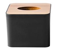 ifundom Desktop Tissue Box Holder Bamboo Wooden Square Black Napkin Storage Case for Office and Bathroom