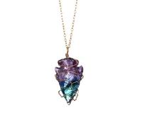 ifundom Elegant Irregular Shape Crystal Pendant Necklace with Colorful Wire Wrapping, Long Neck Chain for Women, for Event or Prom, Comfortable Fit and Eye-catching Design