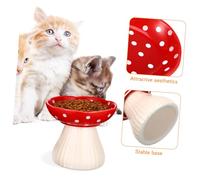 ifundom Elevated Mushroom Shaped Ceramic Cat Bowl Wide and Shallow Design Whisker Friendly Pet Feeding Bowl for Comfortable Eating Better Posture and Digestion