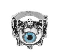 ifundom Evil Eye Titanium Steel Ring for Men Gothic Punk Finger Jewelry Halloween Accessory Blue Alloy Adjustable Size 8