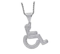 ifundom Exaggerated Chain Pendant Necklace Wheelchair Disability Sign Silver Hip Hop Zircon Jewelry for Wheelchair Users Fashion Accessories