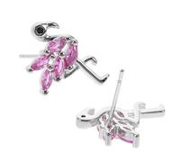 ifundom Flamingo Zirconia Stud Earrings for Women, Pink Copper Plated White Gold Small Bird Dangle Holiday Jewelry