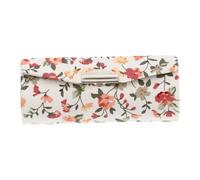 ifundom Floral Embroidered Lipstick Case with Mirror, Cloth Material, White, 3.43 X 1.30 X 1.18 Inches, Secure Button Closure Compact Holder for Purse and Travel