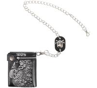 ifundom Gothic Skull Leather Wallet with Chain for Men, Anti-Theft Multi-Layer Punk Leather Purse, Skeleton Rose Design, for Clothing Fashion Matching and Outdoor Sports