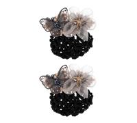 ifundom Hair Bun Net 2Pcs Black Mesh with Butterfly Embroidery, Comfortable Fabric Hair Cover for Flight Attendants and Nurses at Work or Formal Events