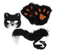 ifundom Halloween and Furry Fox Wolf Tail Set with Plush Paw Gloves, Half-face Faux Fur Design, Elastic Band for Easy Wear, for Cosplay Events and Halloween Parties
