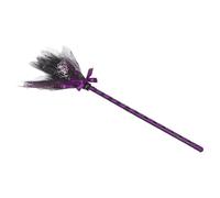 ifundom Halloween Witch Broomstick Decoration with Removable Purple Spider Web Mesh, Costume Flying Broom for Outdoor Halloween Decor and Witch Cosplay Accessories