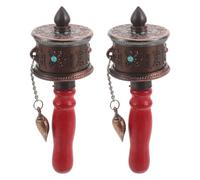 ifundom Handheld Tibetan Prayer Wheel Sacred Engraving with Wooden Handle 2pcs Lightweight Metal and Construction Traditional Craftsmanship for Blessing and Recitation Sessions