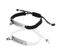 ifundom Handmade Braided Black and White Rope Couple with Stainless Steel Heart, Adjustable His and Hers Partner for Valentine'S Day