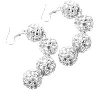 ifundom Handmade Mini Silver Disco Ball Drop Earrings for Women, Long Dangle Mirror Bead Statement Earrings for Party Costume Accessory