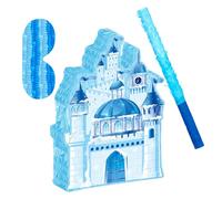 ifundom Ice Castle Pinata for Birthday and Wedding Decor Hanging Candy Holder with Stick and Eye Mask Princess Party Game Accessory for Elegant Blue Winter Castle Design