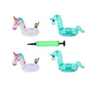 ifundom Inflatable Floating Cup Holders PVC Set of 5 with Unicorn and Multicolor Patterns, Includes Air Pump, Colorful Party Drink Mats for Pool and Outdoor Use
